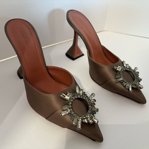 Amina Muaddi Begum Swarovski Crystal-embellished Satin Slingback Pumps - Picture 3 of 7